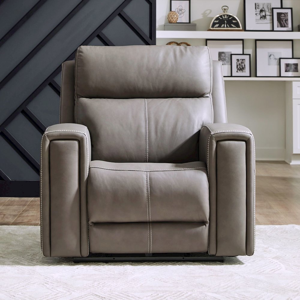 Camden Power Recline Set with Sofa & Recliner - Aline Light Gray Leather. Picture 6