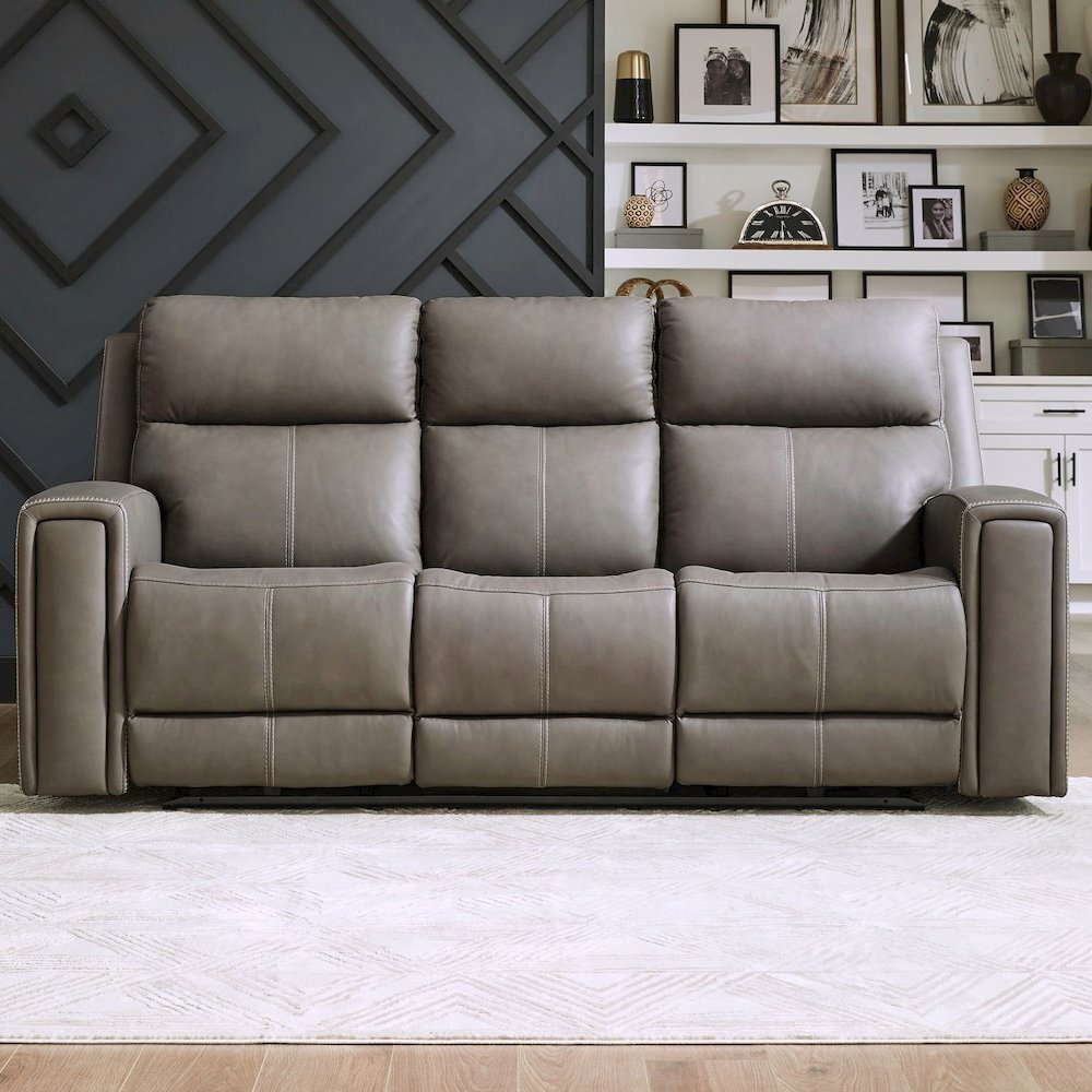 Camden Power Recline Set with Sofa & Recliner - Aline Light Gray Leather. Picture 4