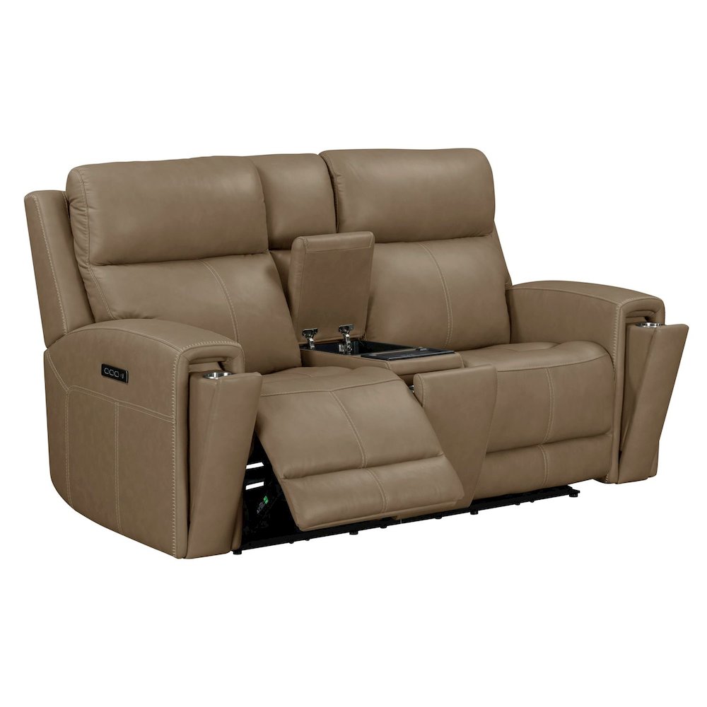 Camden Triple Power Reclining Loveseat with Console - Aline Toast Brown Leather. Picture 6