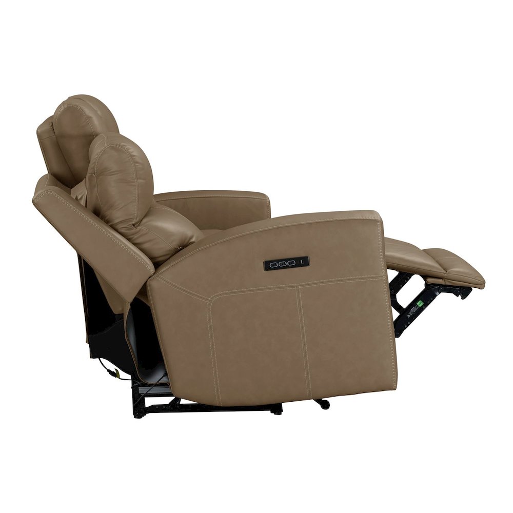 Camden Triple Power Reclining Loveseat with Console - Aline Toast Brown Leather. Picture 7