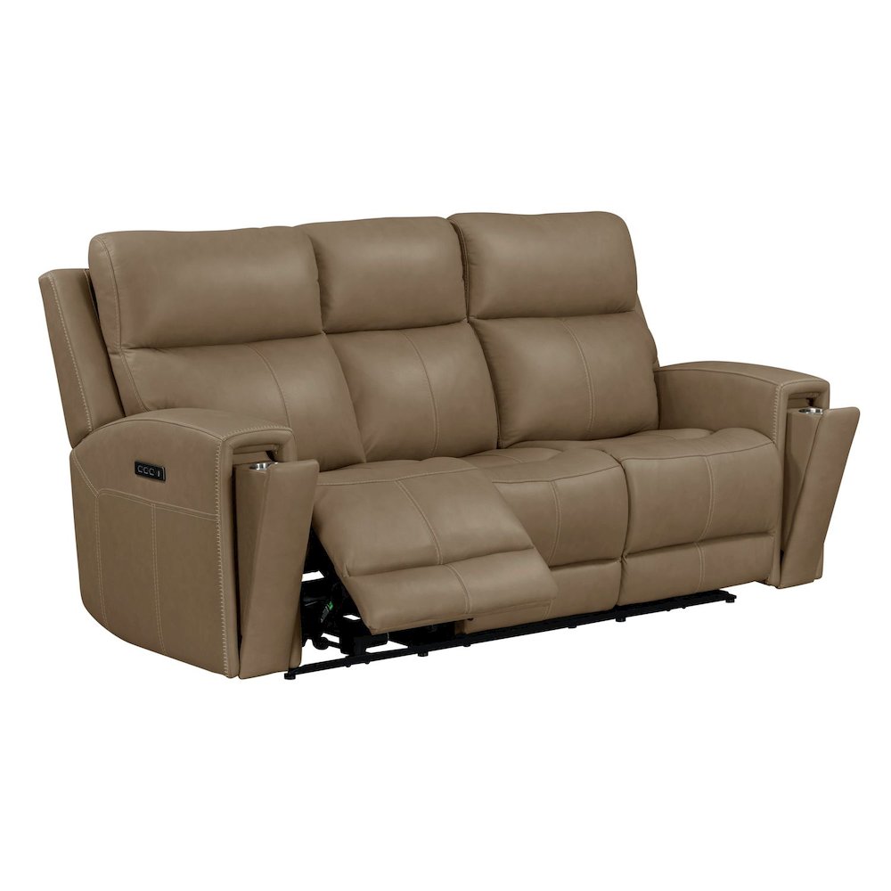 Camden Triple Power Reclining Sofa - Aline Toast Brown Leather. Picture 6