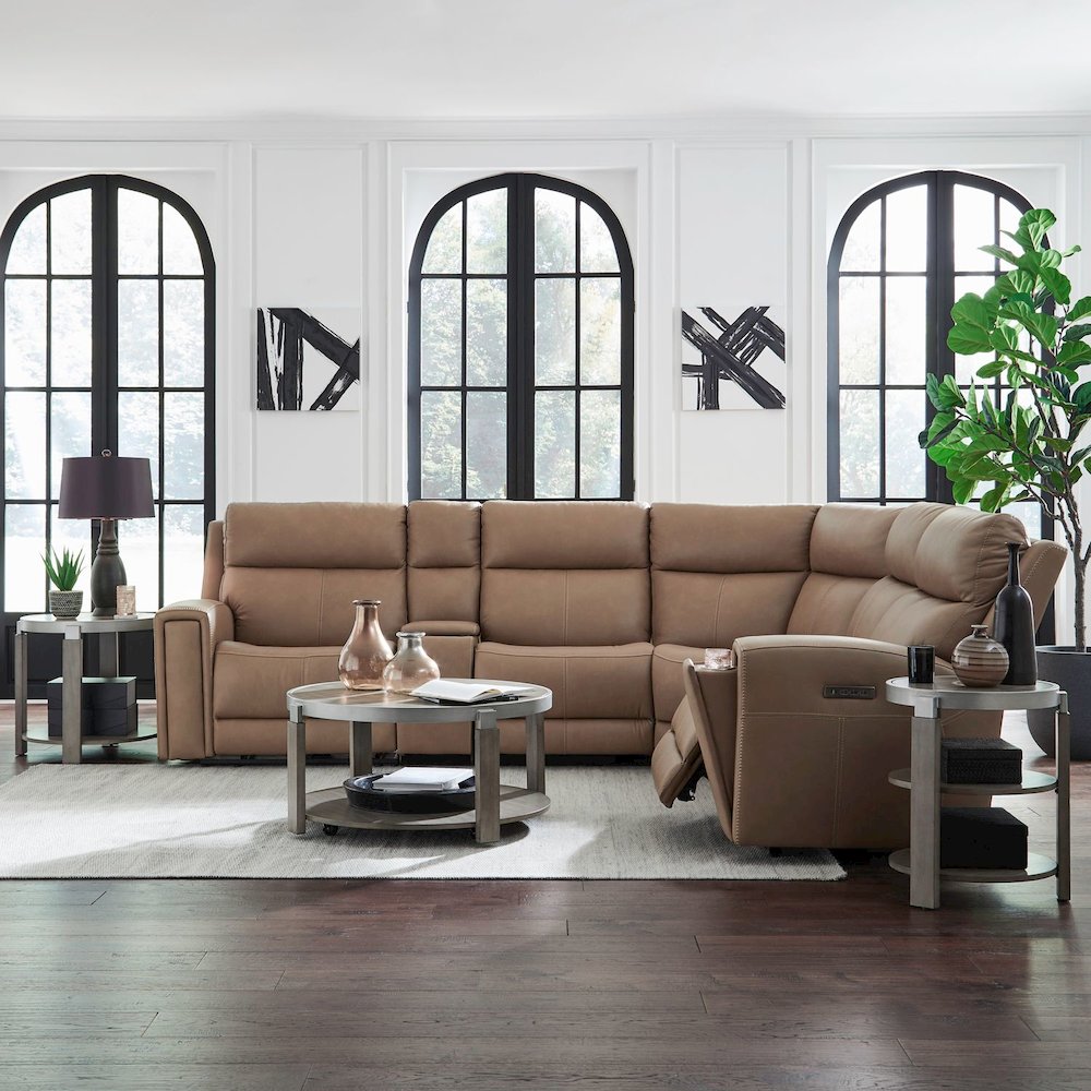 Camden Power Reclining 6 Piece Sectional Sofa - Aline Toast Brown Leather. Picture 3