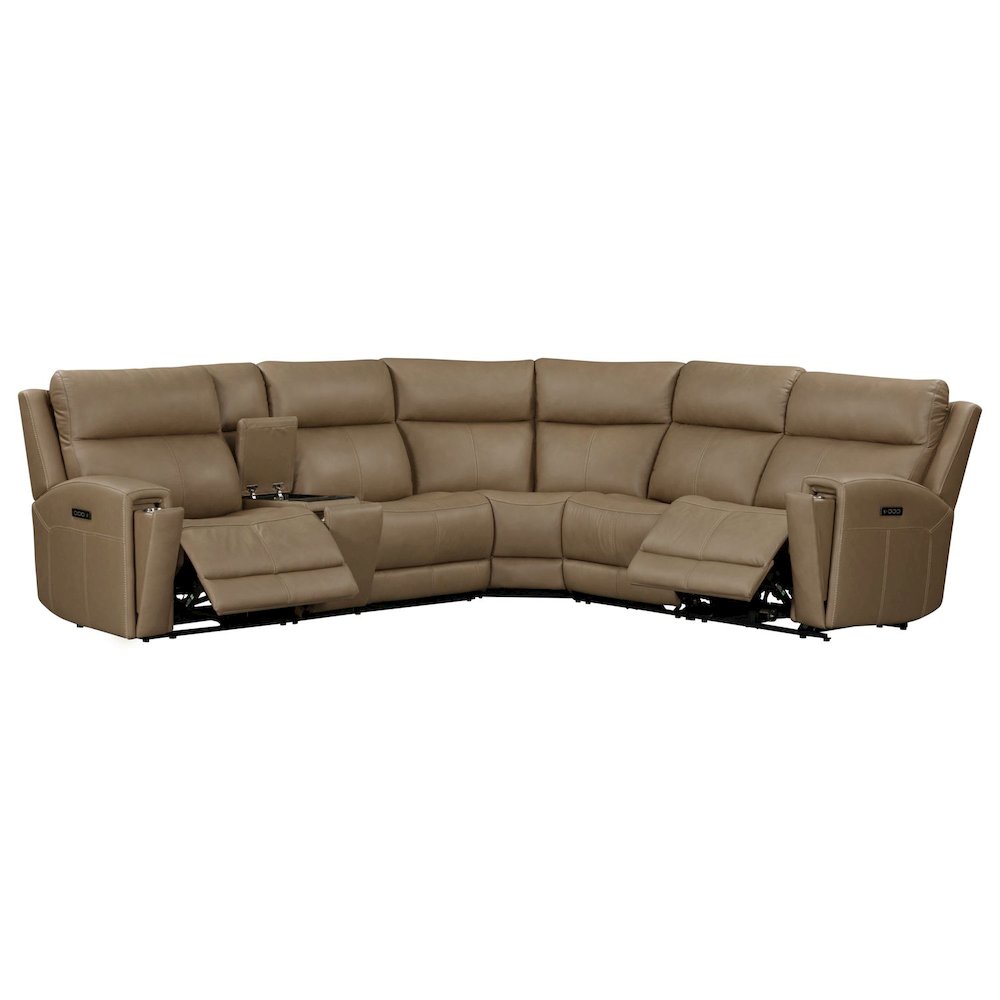 Camden Power Reclining 6 Piece Sectional Sofa - Aline Toast Brown Leather. Picture 5