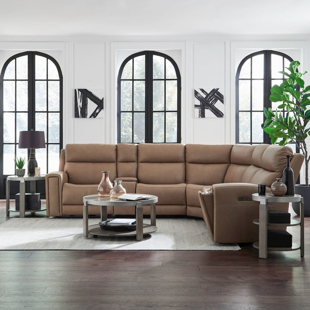 Camden Power Reclining 6 Piece Sectional Sofa - Aline Toast Brown Leather. Picture 2