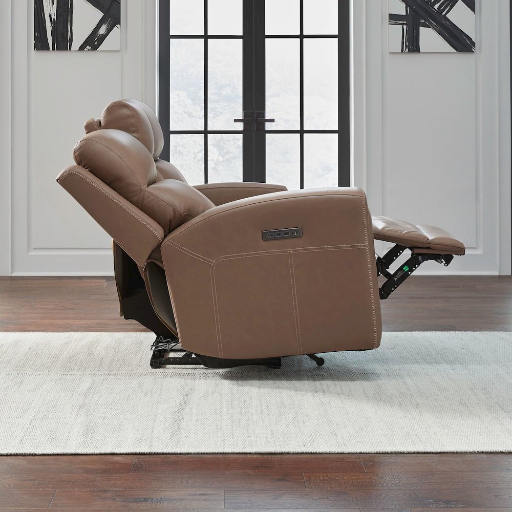Camden Power Recline Set with Sofa & Loveseat - Aline Toast Brown Leather. Picture 6
