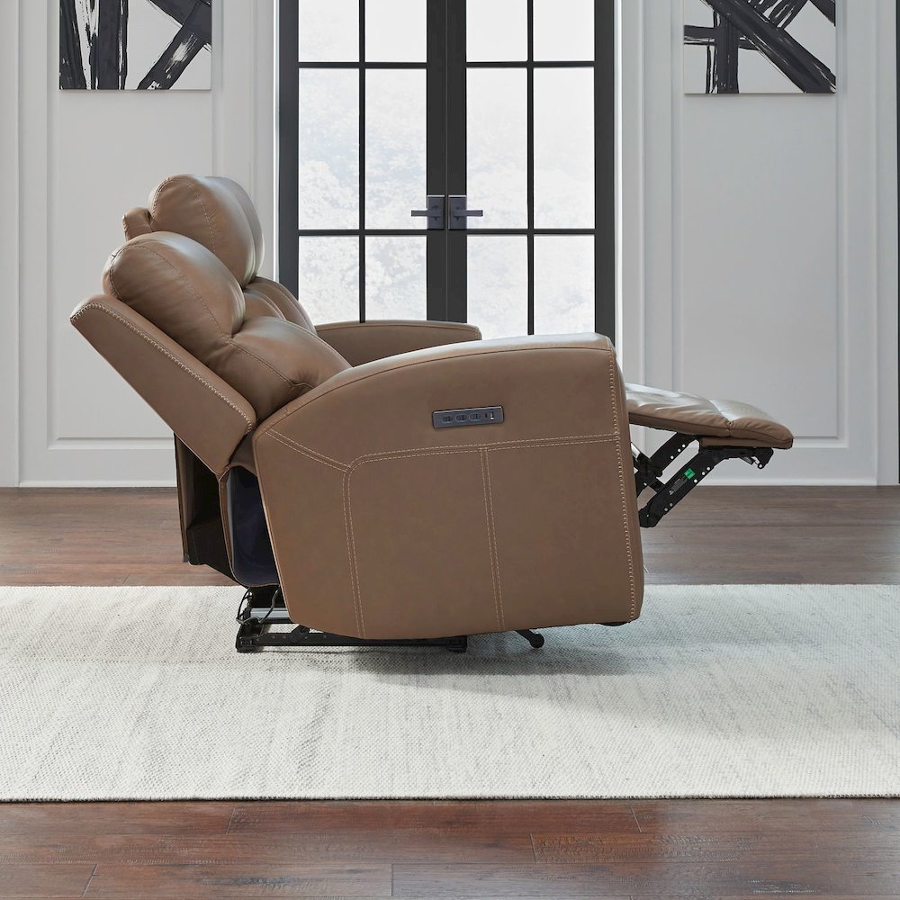 Camden Living Room Zero Wall Power Recline Set - Aline Toast Brown Leather. Picture 9