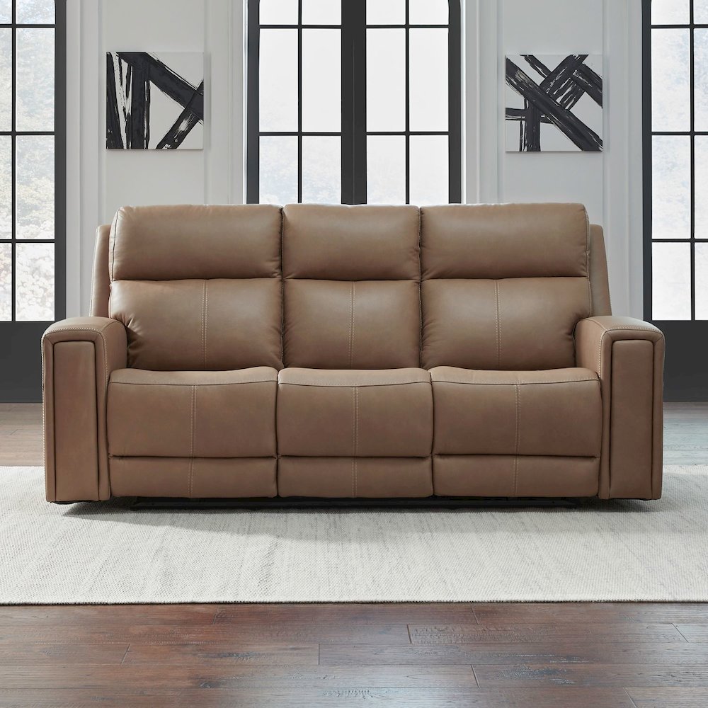 Camden Living Room Zero Wall Power Recline Set - Aline Toast Brown Leather. Picture 6