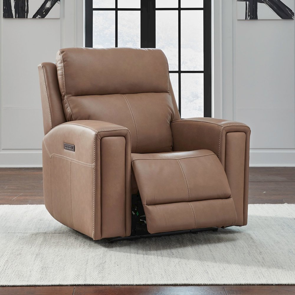 Camden Power Recline Set with Sofa & Recliner - Aline Toast Brown Leather. Picture 6