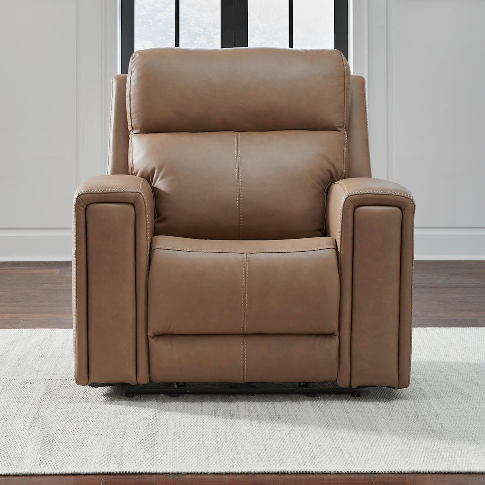 Camden Power Recline Set with Sofa & Recliner - Aline Toast Brown Leather. Picture 3