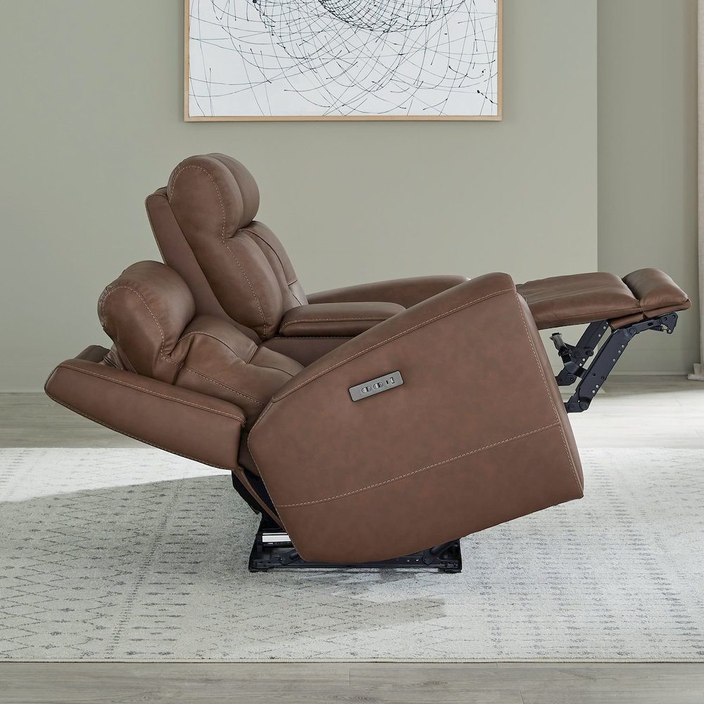 Beckham Power Reclining Loveseat with Console - Aline Saddle Brown Leather. Picture 3