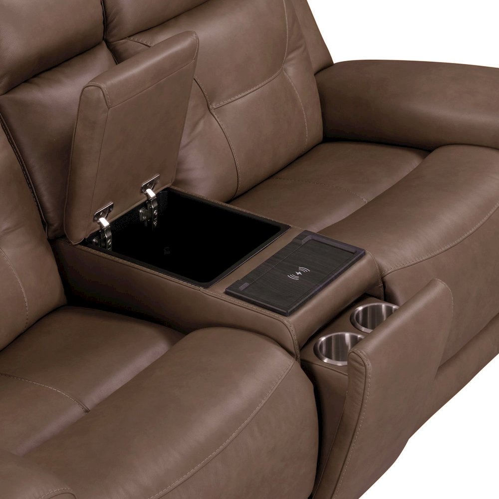 Beckham Power Reclining Loveseat with Console - Aline Saddle Brown Leather. Picture 9