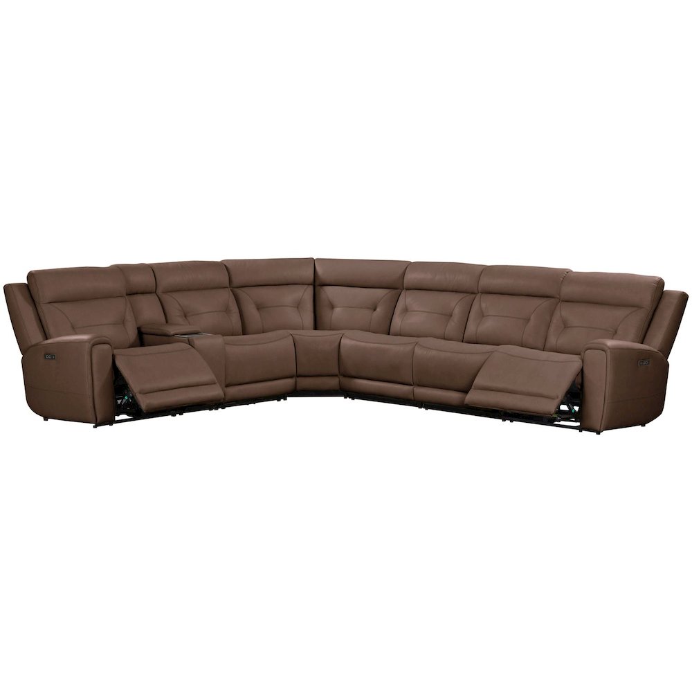 Beckham Power Reclining 7 Piece Sectional Sofa - Aline Saddle Brown Leather. Picture 1