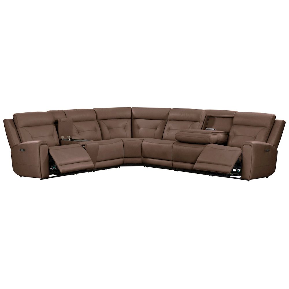 Beckham Power Reclining 7 Piece Sectional Sofa - Aline Saddle Brown Leather. Picture 4