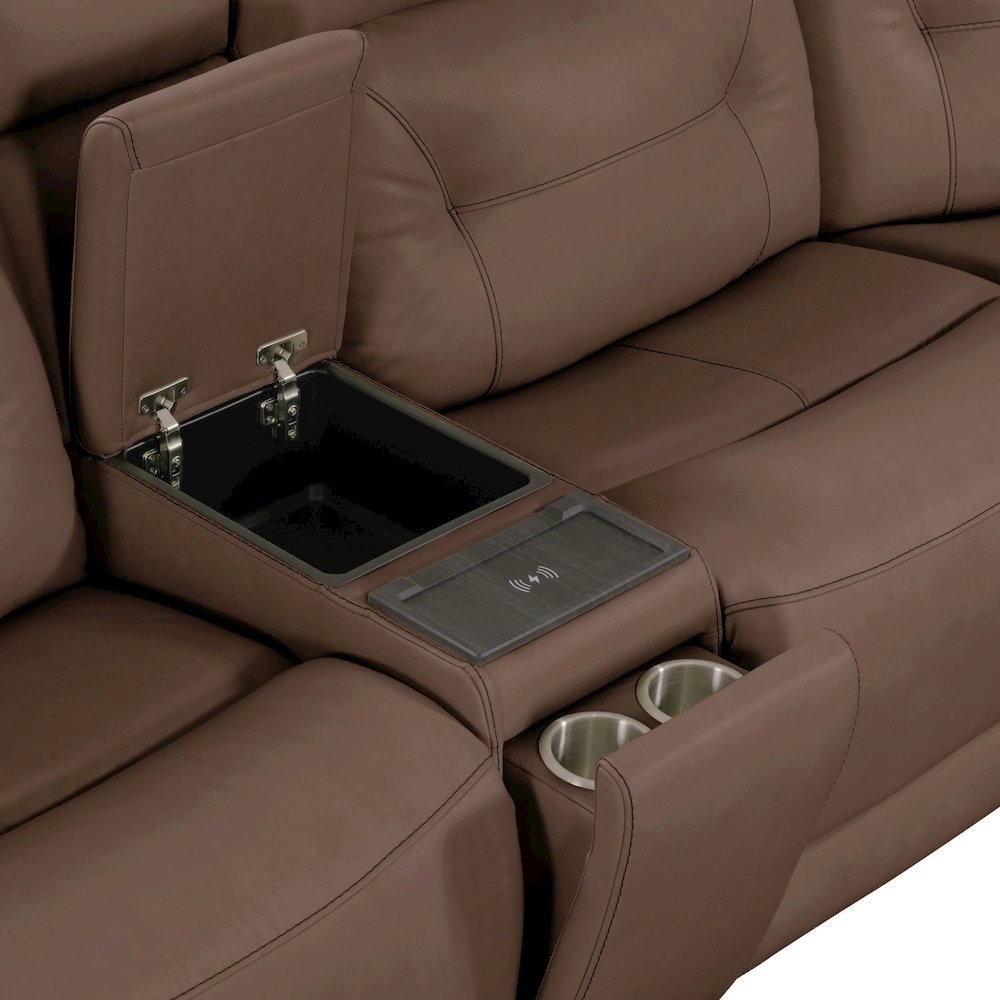 Beckham Power Reclining 7 Piece Sectional Sofa - Aline Saddle Brown Leather. Picture 5