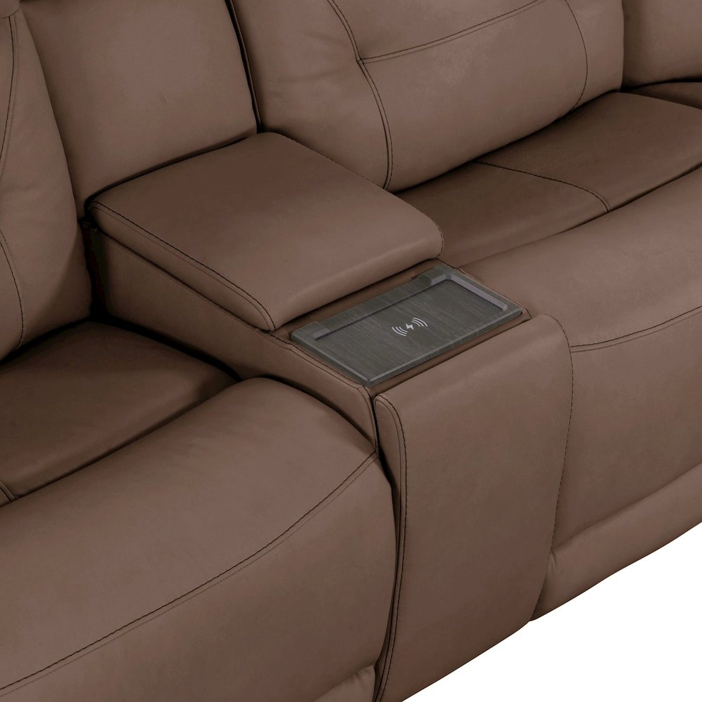 Beckham Power Reclining 7 Piece Sectional Sofa - Aline Saddle Brown Leather. Picture 6
