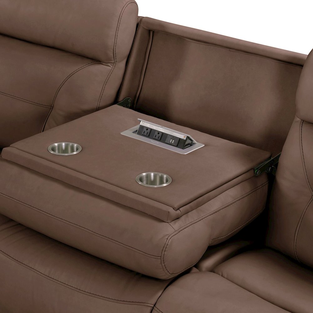 Beckham Power Reclining 7 Piece Sectional Sofa - Aline Saddle Brown Leather. Picture 8