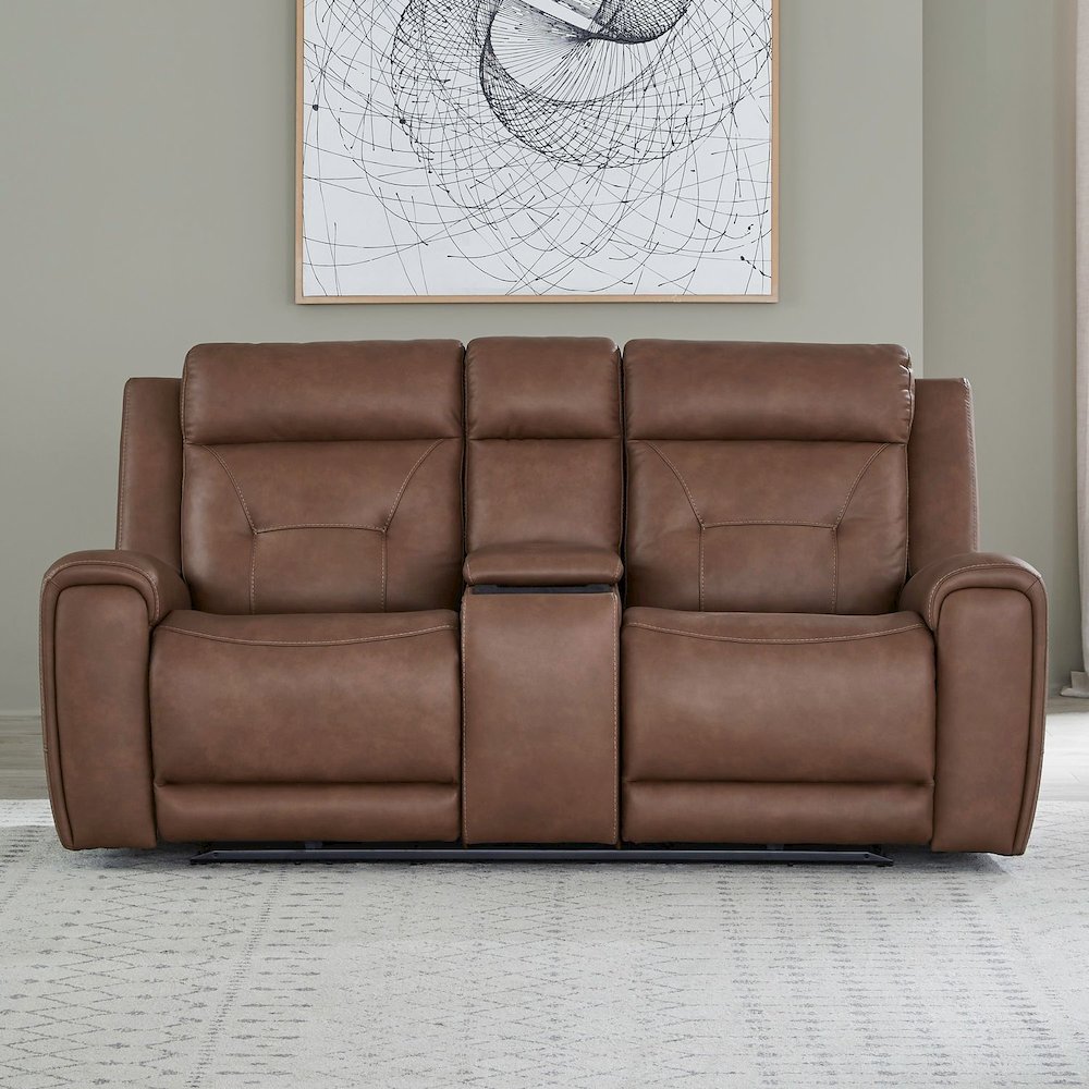 Beckham Power Recline Set with Sofa & Loveseat - Aline Saddle Brown Leather. Picture 6