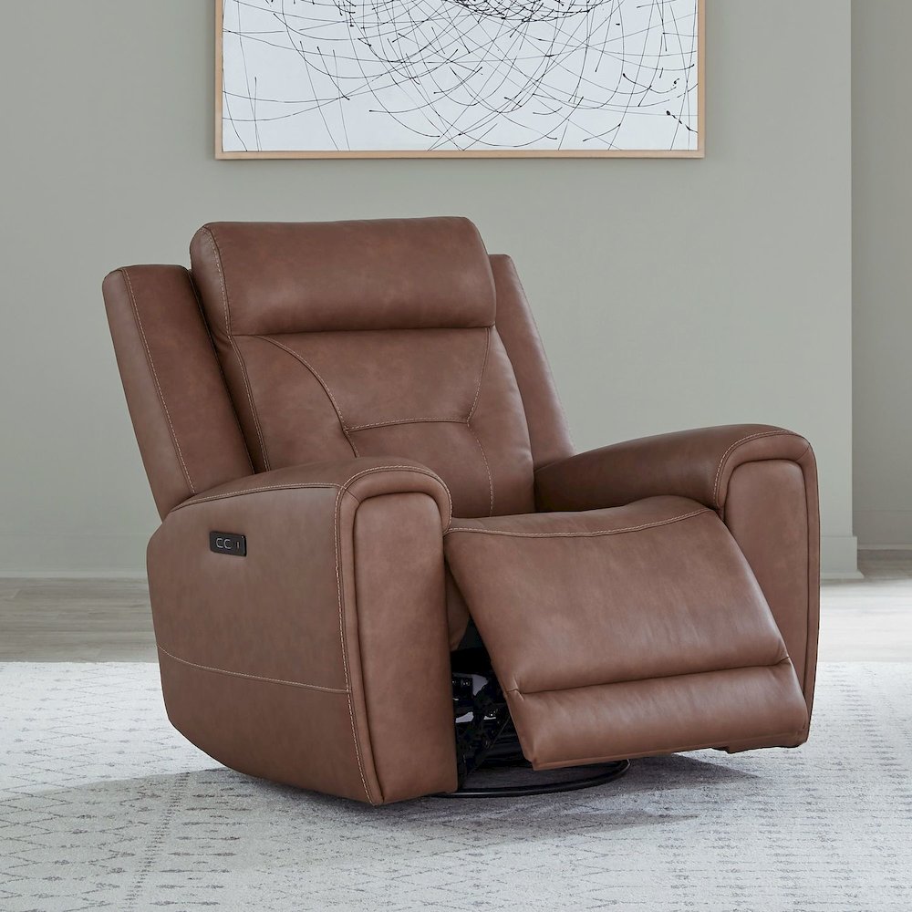 Beckham Recline Set with Sofa, Loveseat & Recliner - Aline Saddle Brown Leather. Picture 8