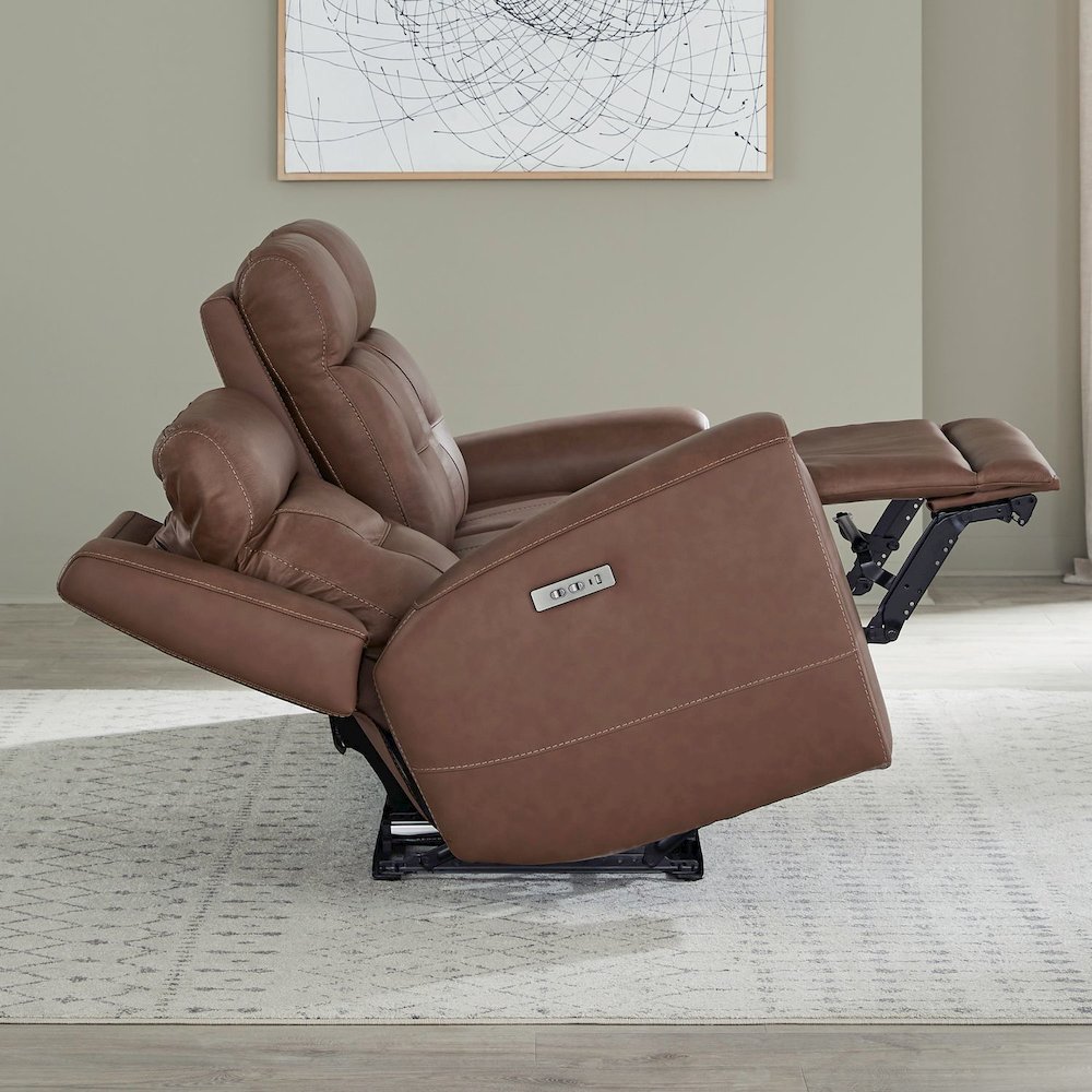 Beckham Power Recline Set with Sofa & Recliner - Aline Saddle Brown Leather. Picture 9