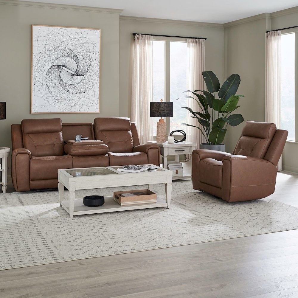 Beckham Power Recline Set with Sofa & Recliner - Aline Saddle Brown Leather. Picture 1