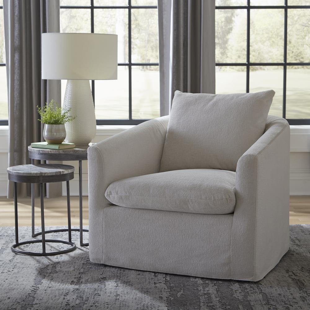 Uph Swivel Accent Chair - Ivory Eclectic White in Ivory Upholstery. Picture 2
