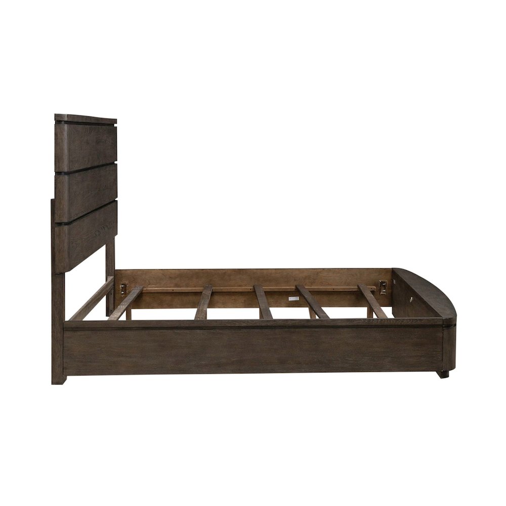 California King Panel Bed with LED Touch Light - Satin Espresso Oak. Picture 4