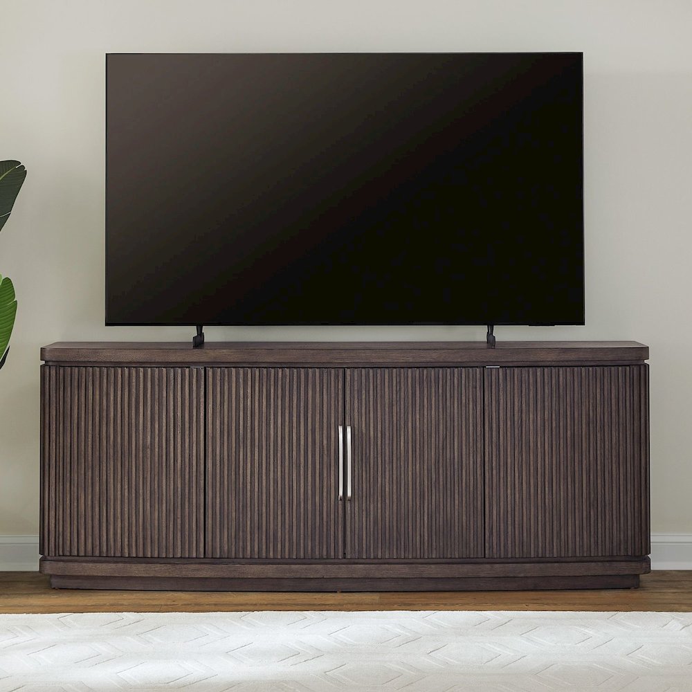 82 Inch TV Console for Living Room Media Storage  - Satin Espresso Oak. Picture 2