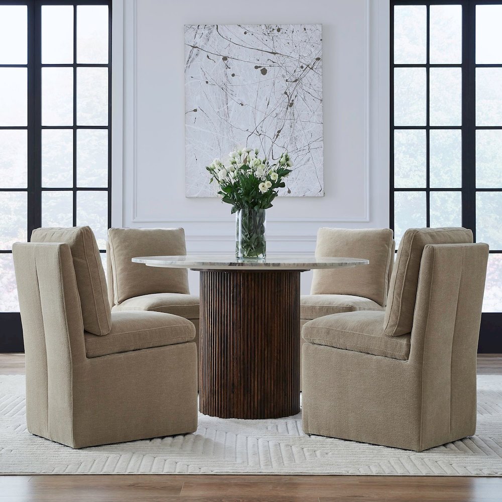 Accent Dining Chair with Castors - Squared Back - Wicker Upholstry. Picture 9