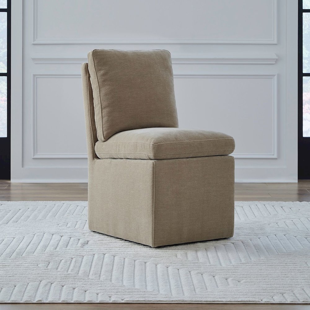 Accent Dining Chair with Castors - Squared Back - Wicker Upholstry. Picture 10