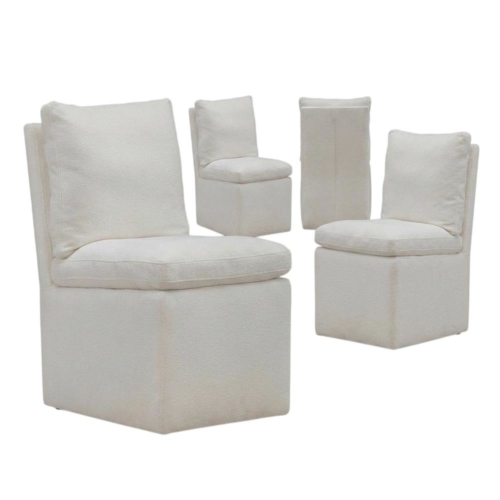 Solid Wood Upholstered Accent Dining Chair with Castors, Eclectic Style, White. Picture 1