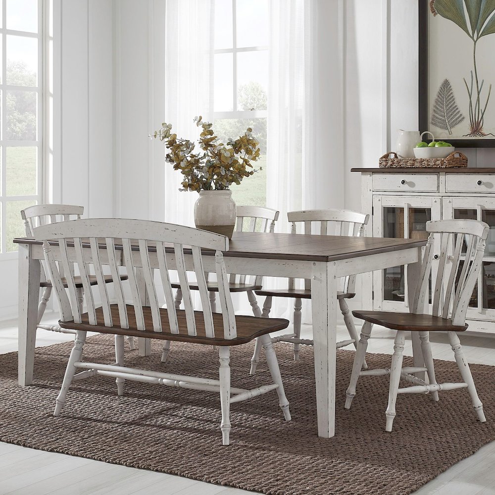 6 Piece Rectangular Table Set with 4 Dining Chairs, Bench -Graphite & Whitestone. Picture 9