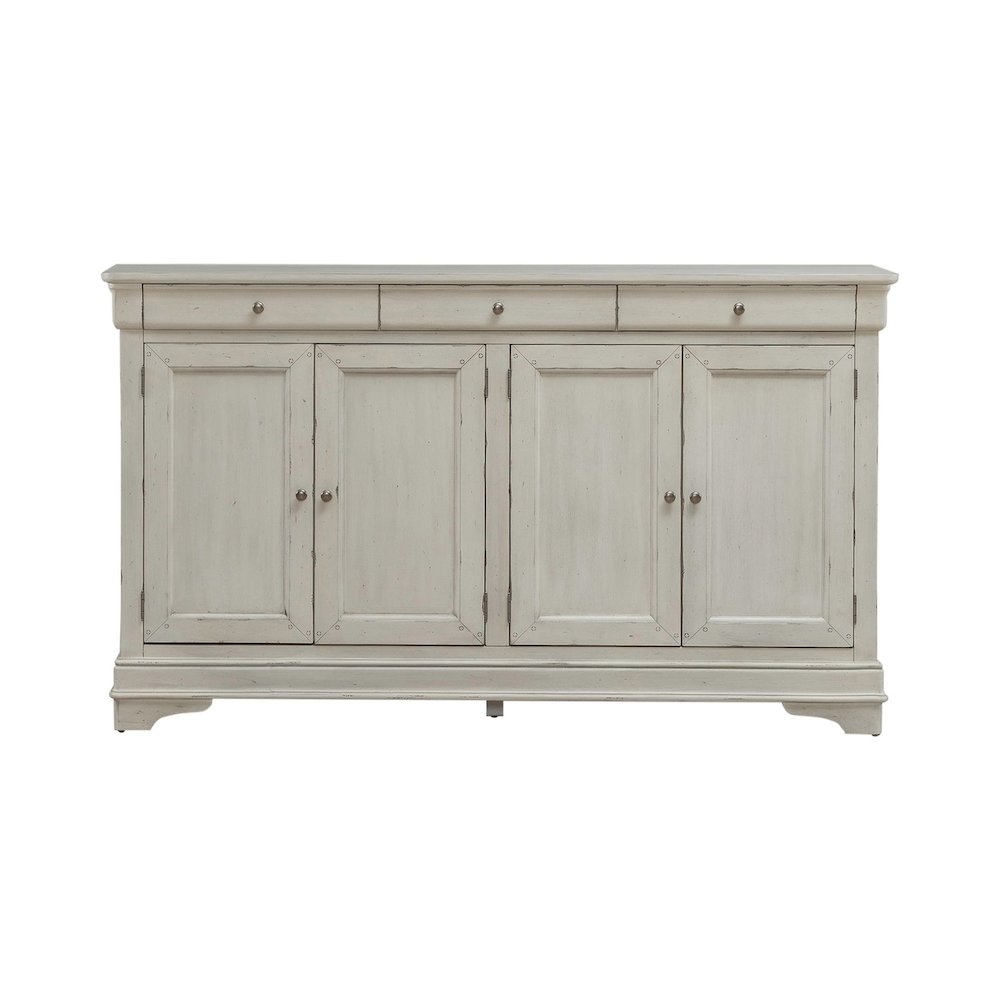 Hall Buffet Dining Living Room Storage - Felt Lined Top Drawers - White. Picture 1