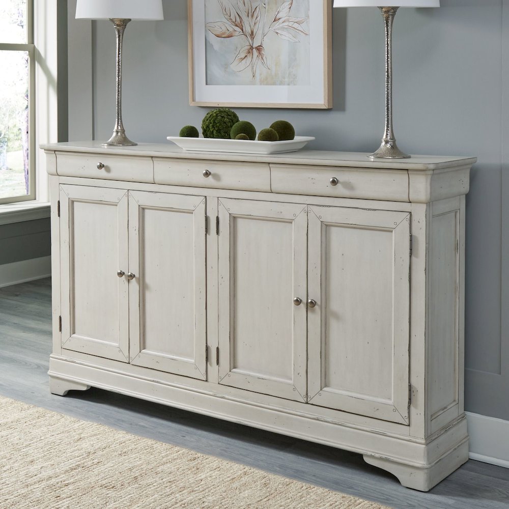 Hall Buffet Dining Living Room Storage - Felt Lined Top Drawers - White. Picture 2