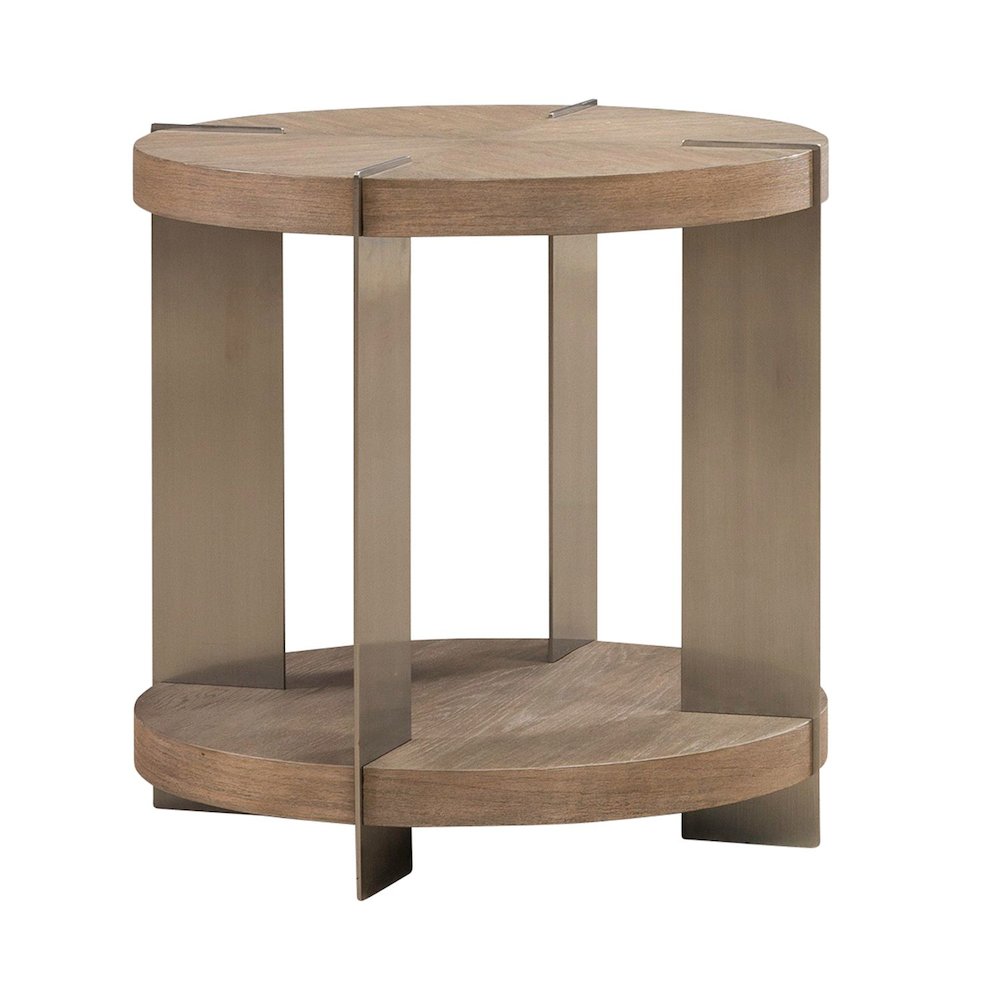 Harlow Living Room Round End Table  - Sandstone & Satin Nickel. Picture 1