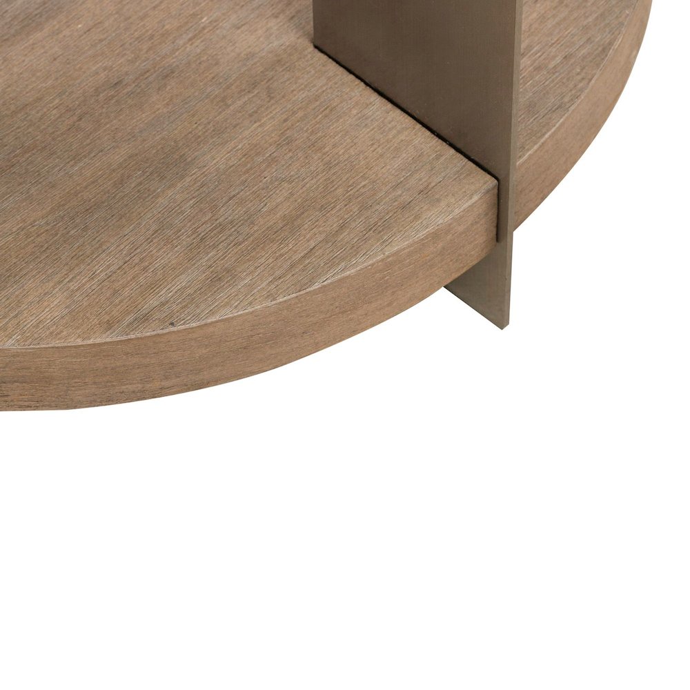 Harlow Living Room Round End Table  - Sandstone & Satin Nickel. Picture 7