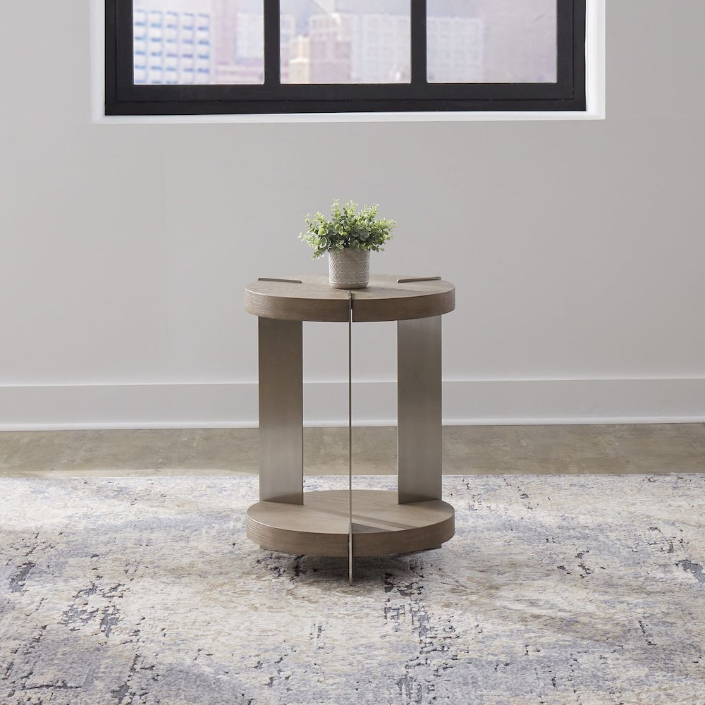 Harlow Living Room Chairside Table  - Sandstone & Satin Nickel. Picture 6