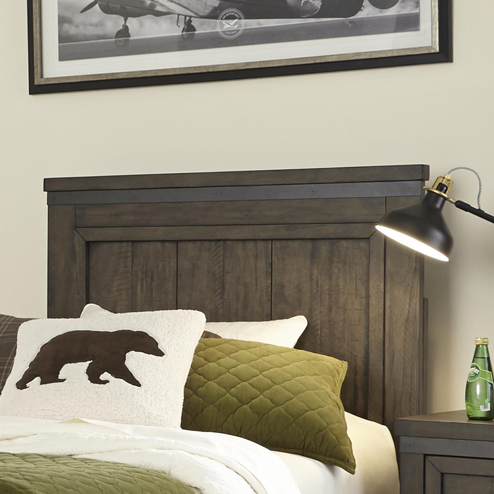 Thornwood Hills Full Panel Headboard in Rock Beaten Brown w/ Saw Cuts. Picture 2
