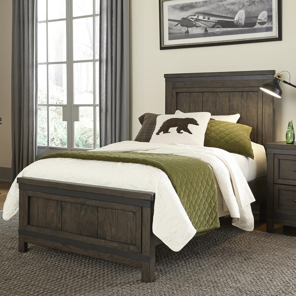 Thornwood Hills Full Panel Headboard in Rock Beaten Brown w/ Saw Cuts. Picture 4