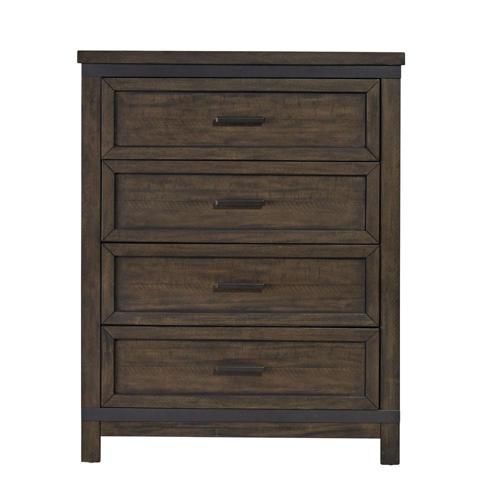 Thornwood Hills 4 Drawer Chest in Rock Beaten Brown w/ Saw Cuts. Picture 3