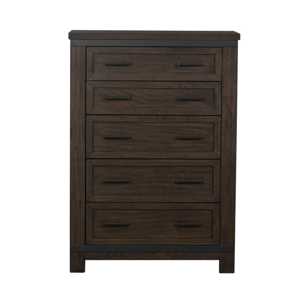 Thornwood Hills 5 Drawer Chest in Rock Beaten Brown w/ Saw Cuts. Picture 2