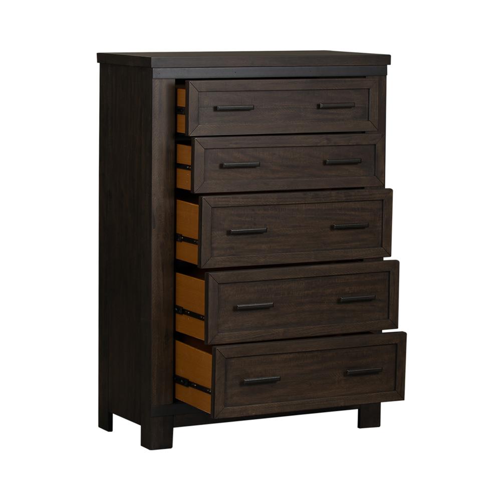 Thornwood Hills 5 Drawer Chest in Rock Beaten Brown w/ Saw Cuts. Picture 5