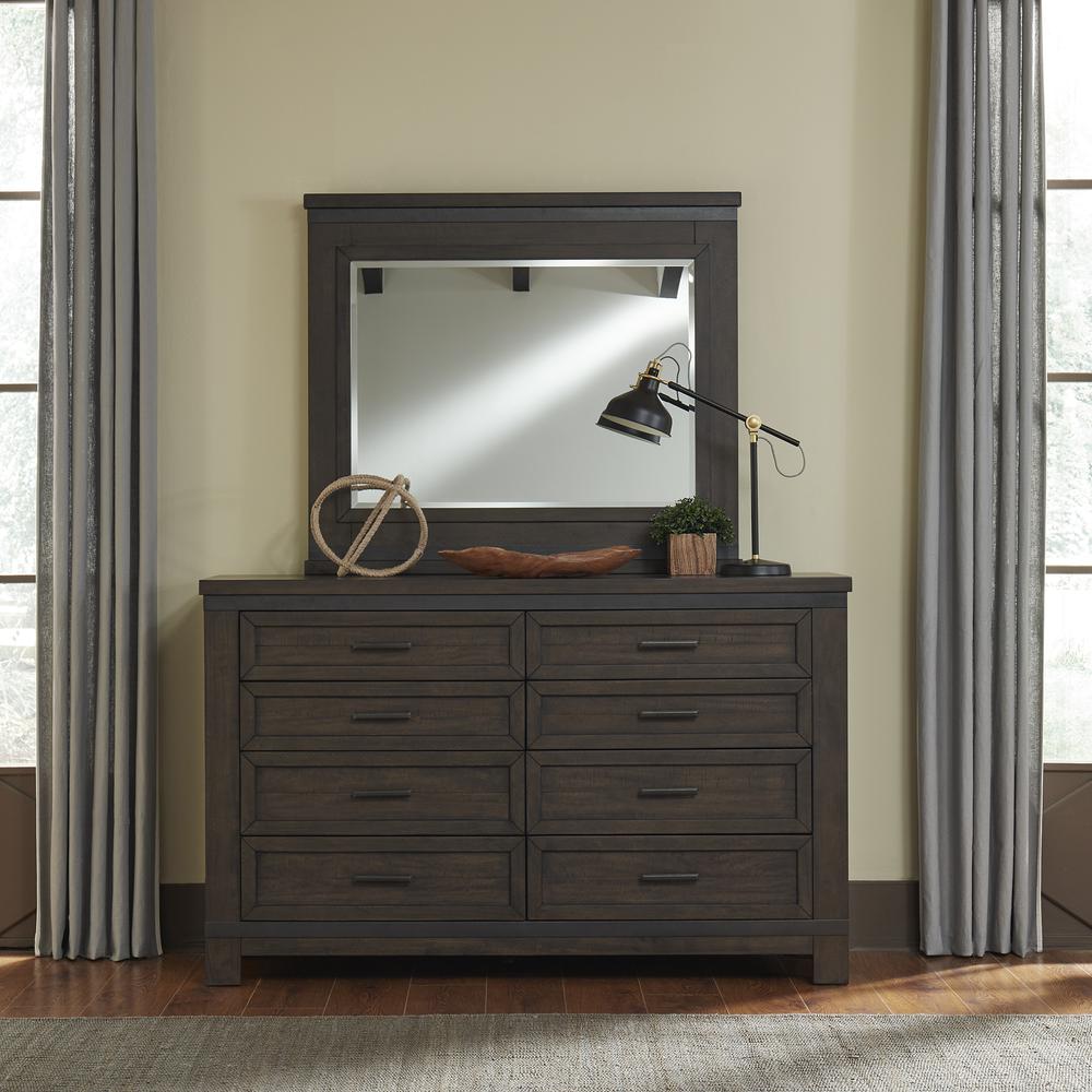 Thornwood Hills Dresser & Mirror in Rock Beaten Brown w/ Saw Cuts. Picture 2
