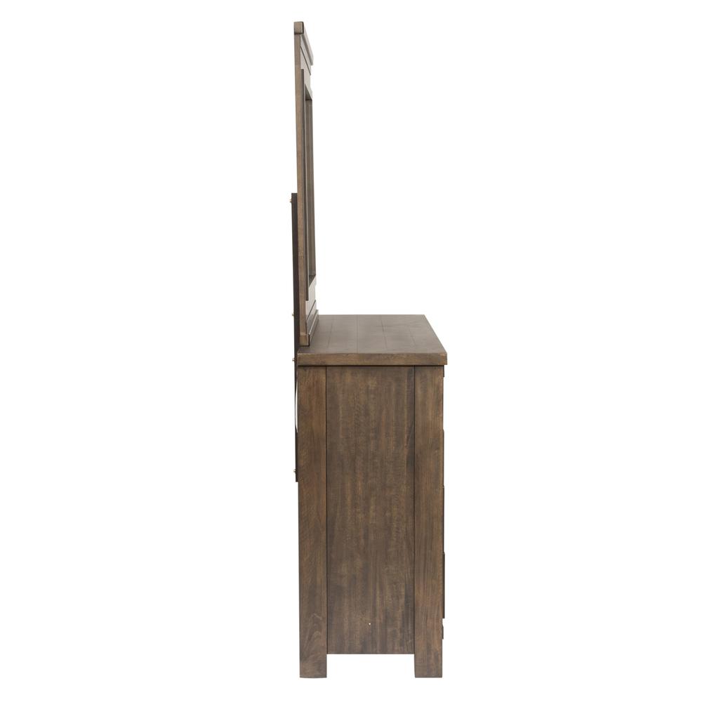 Thornwood Hills Dresser & Mirror in Rock Beaten Brown w/ Saw Cuts. Picture 4
