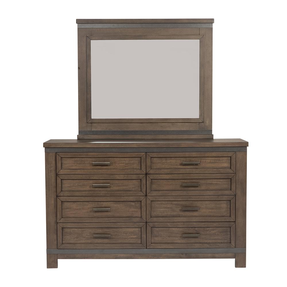 Thornwood Hills Dresser & Mirror in Rock Beaten Brown w/ Saw Cuts. Picture 5