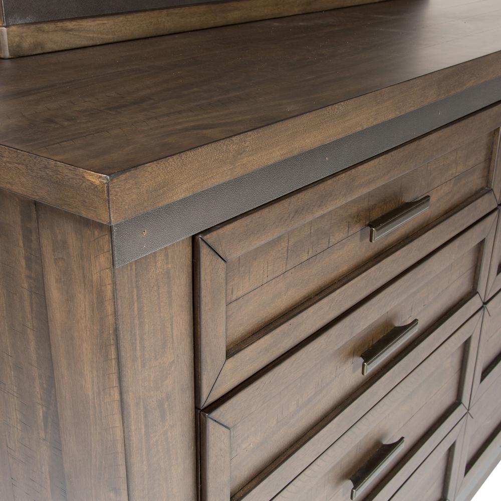 Thornwood Hills Dresser & Mirror in Rock Beaten Brown w/ Saw Cuts. Picture 10