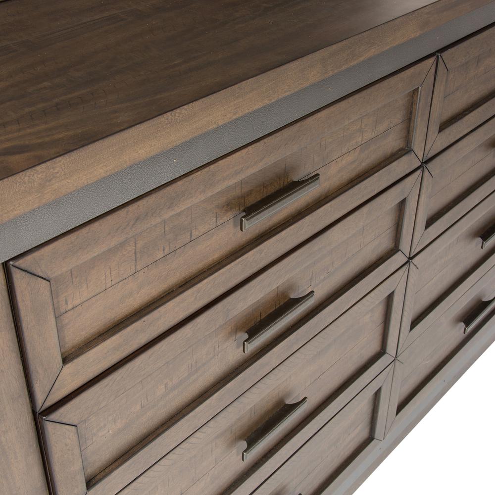 Thornwood Hills Dresser & Mirror in Rock Beaten Brown w/ Saw Cuts. Picture 11