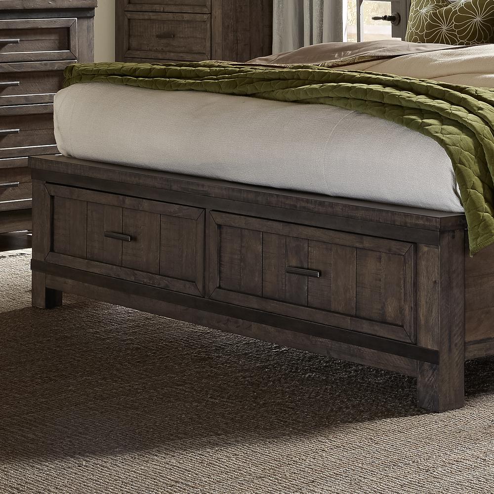 Thornwood Hills Queen Storage Bed in Rock Beaten Brown w/ Saw Cuts. Picture 4