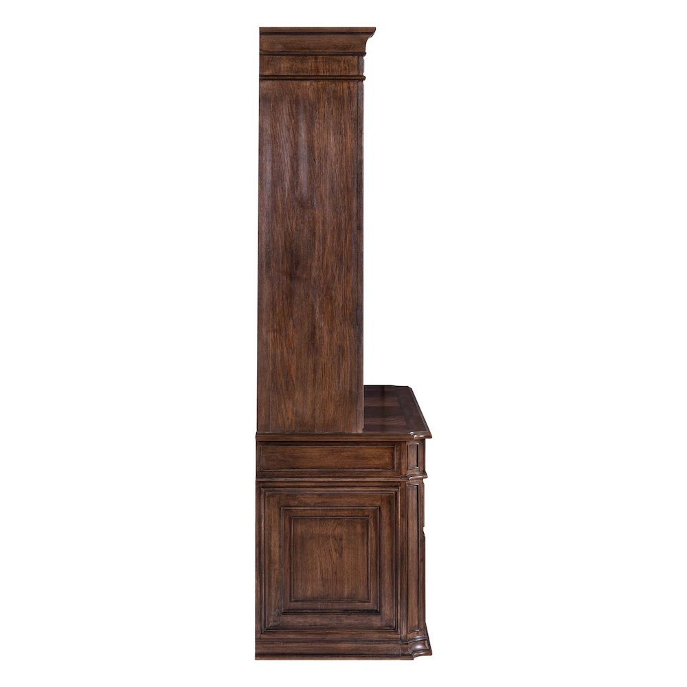 5 Pc Executive Set - Desk, Credenza Desk & Hutch with LED Touch Light, Brown. Picture 5