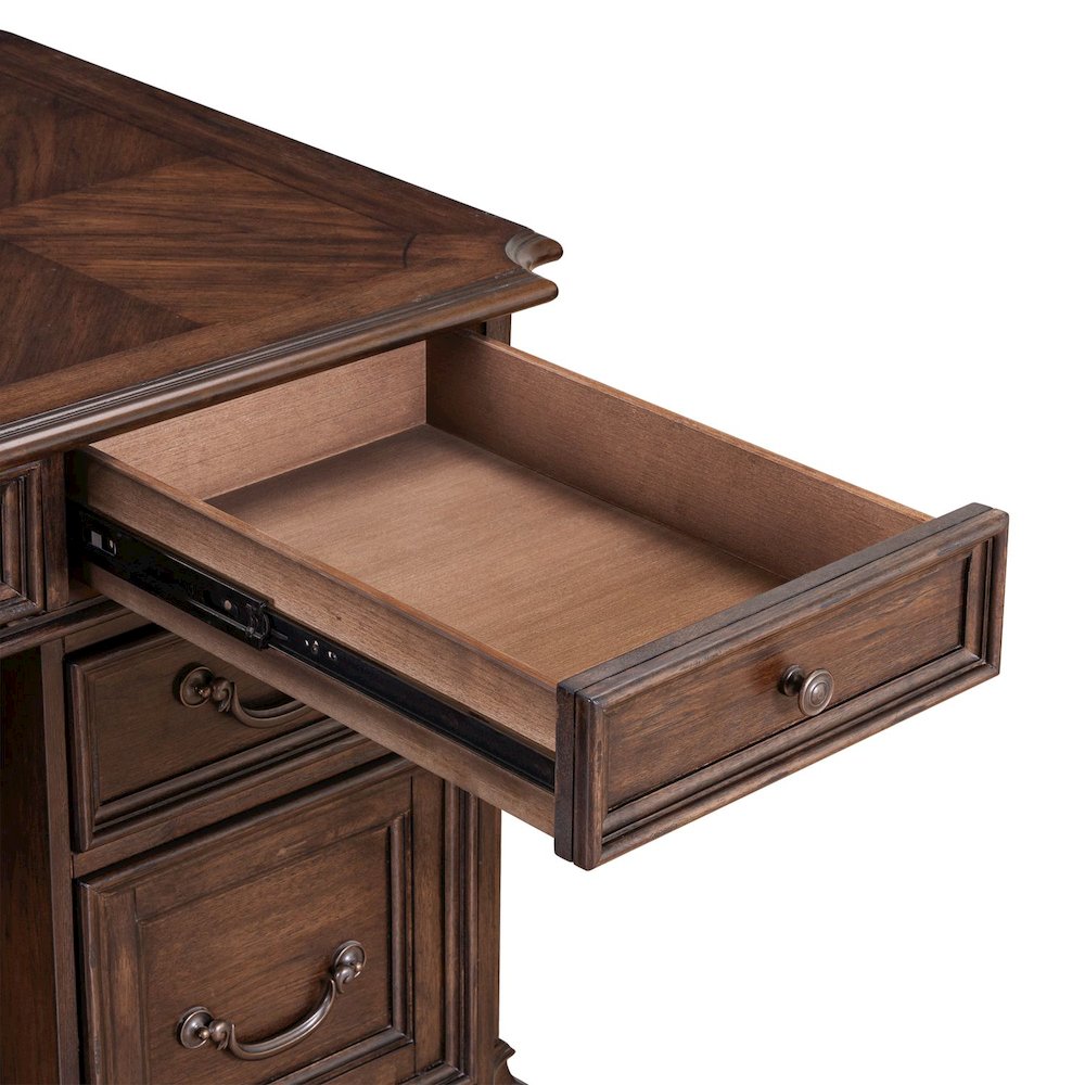 5 Pc Executive Set - Desk, Credenza Desk & Hutch with LED Touch Light, Brown. Picture 9