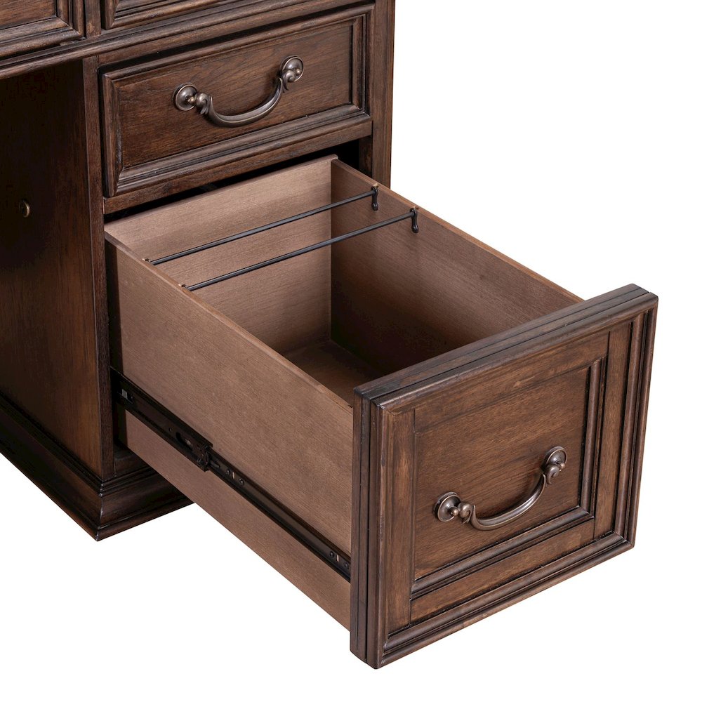 5 Pc Executive Set - Desk, Credenza Desk & Hutch with LED Touch Light, Brown. Picture 10